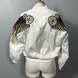 Beulah White Embroidered Black and Gold Bomber Jacket size S / M
